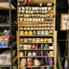 pair of paint storage shelves