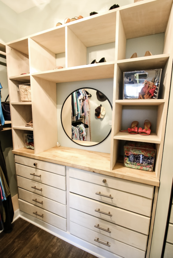 DIY walk in closet built in dresser with cubby storage